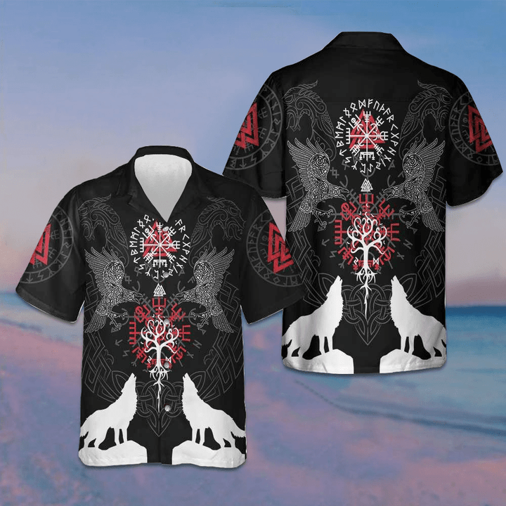 Raven And Wolf Hawaiian Shirt Summer Short Sleeve Button Up Shirts Gifts For Dude