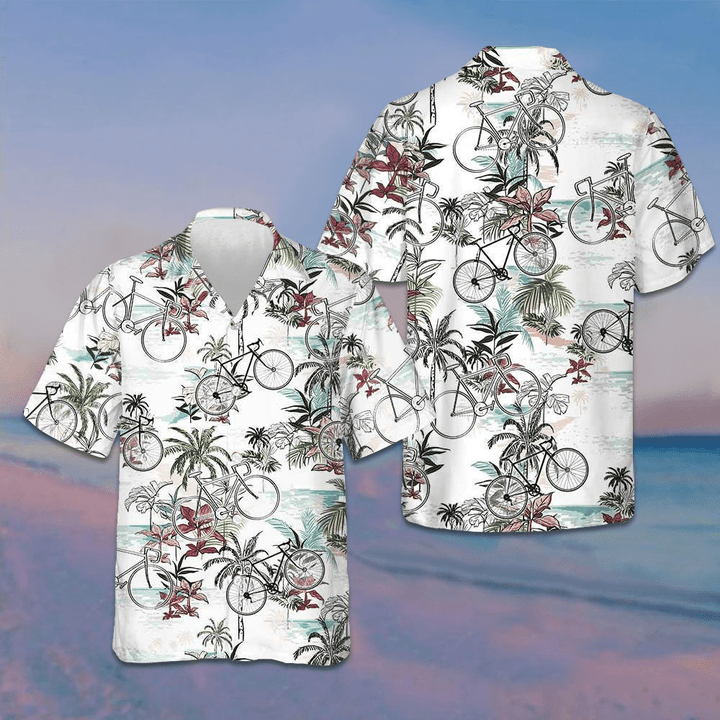 Summer Cycling Pattern Hawaiian Shirt Tropical Button Up Shirt Gifts For Bikers