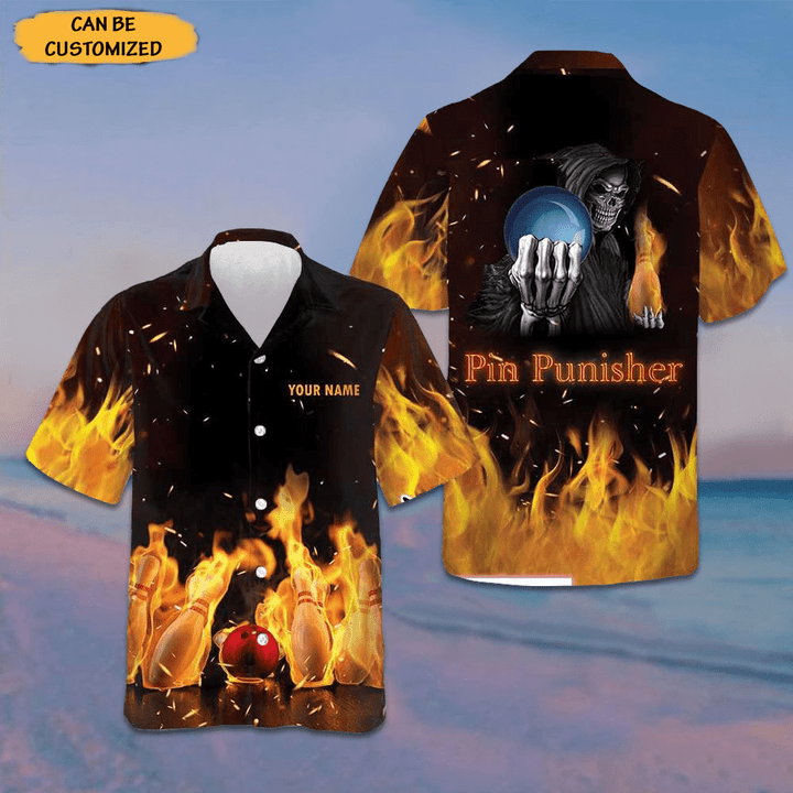 Personalized Skull Pin Punisher Bowling Hawaiian Shirt Custom Bowling Shirts With Name