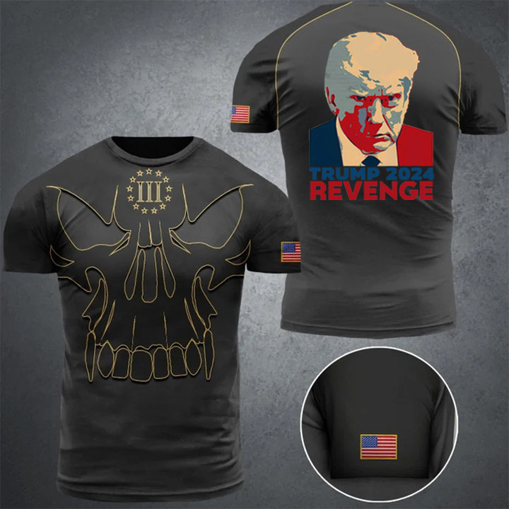 Donald Trump Mugshot T-Shirt Trump 2024 Revenge Political Skull Clothing For Supporters