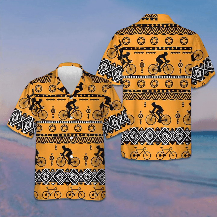 Cycling Tribal Pattern Hawaiian Shirt Tropical Button Down Shirt Gifts For Bikers