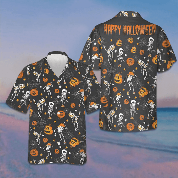 Dancing Skeletons Happy Halloween Hawaiian Shirt Horror Button Up Shirts Gifts For Friends
