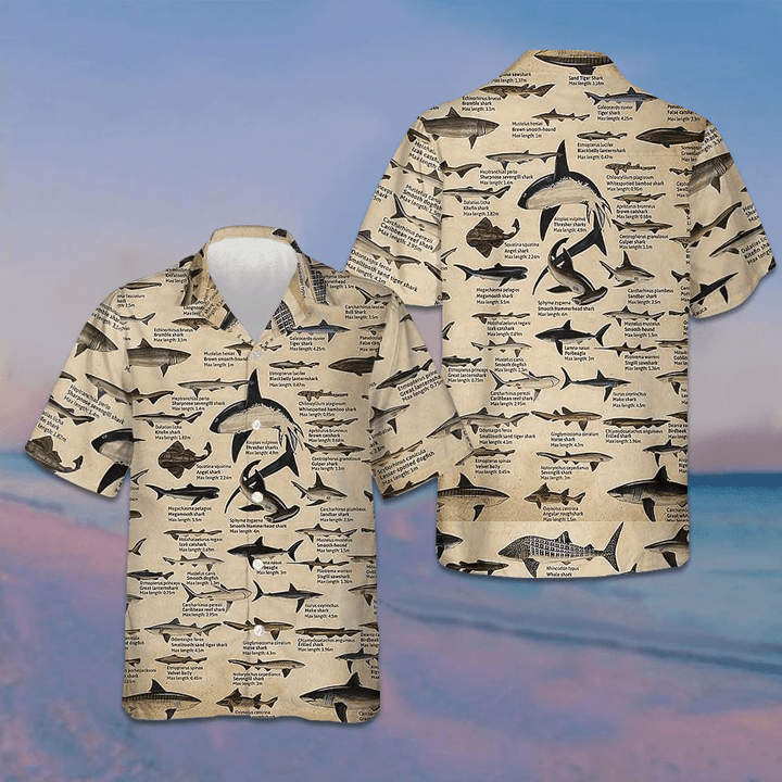 Different Types Of Sharks Hawaiian Shirt Shark Button Up Shirt Gifts For Adults