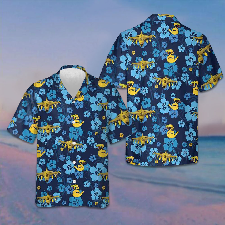 Fighter Squadron Hibiscus Hawaiian Shirt Beach Short Sleeve Button Up Shirt Gifts For Summer