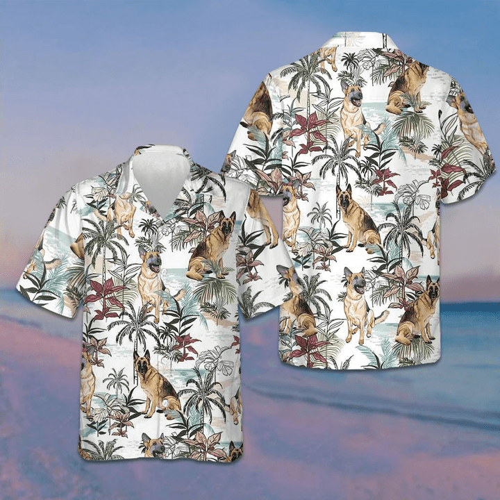 German Shepherd Tropical Pattern Hawaiian Shirt Dog Lover Men's Button Down Shirts For Summer