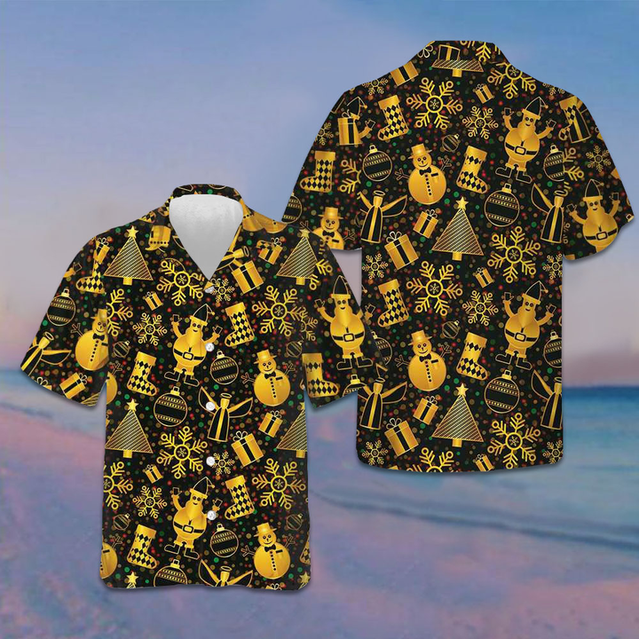 Golden Christmas Elements Hawaiian Shirt Merry Christmas Shirt Gifts For Him