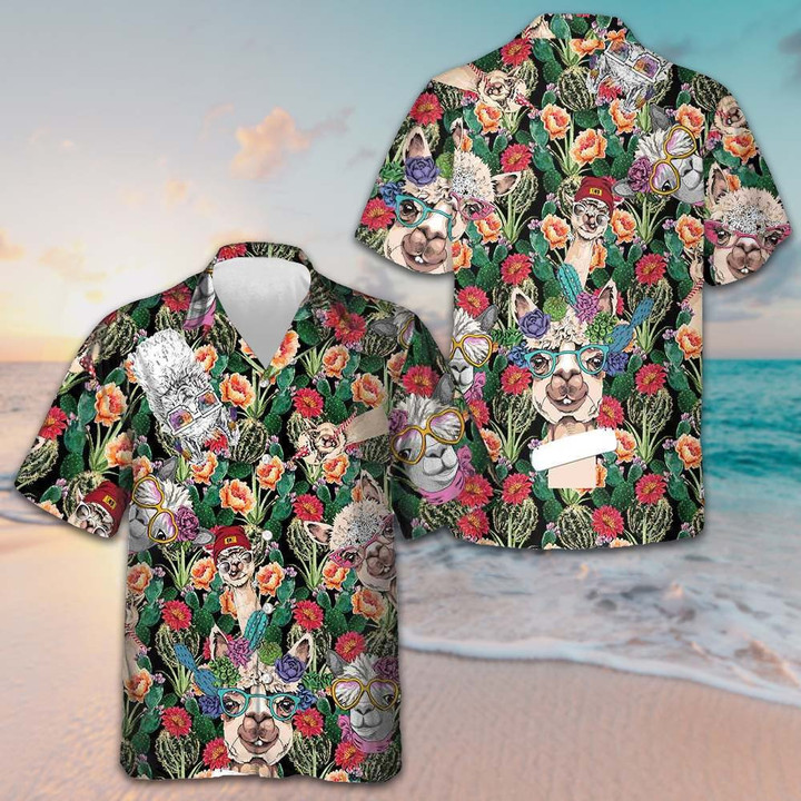 Alpaca With Cactus Hawaiian Shirt Button Down Beach Shirts Gifts For Alpaca Lovers