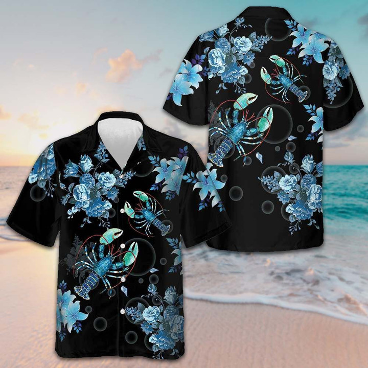 Bright Blue Lobster Hawaiian Shirt Vacation Button Down Shirts Gifts For Lobster Lovers