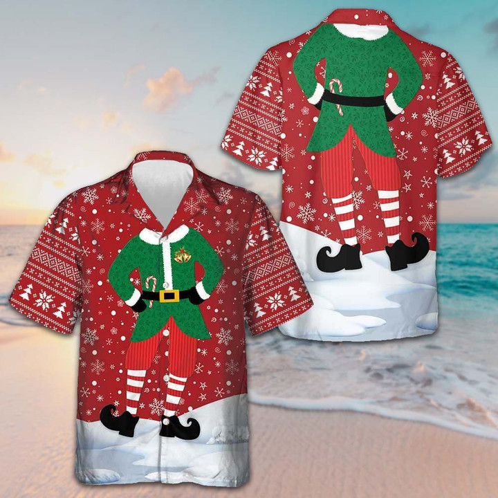 Christmas Elf Costume Design Hawaiian Shirt 2023 Xmas Button Up Shirt For Men