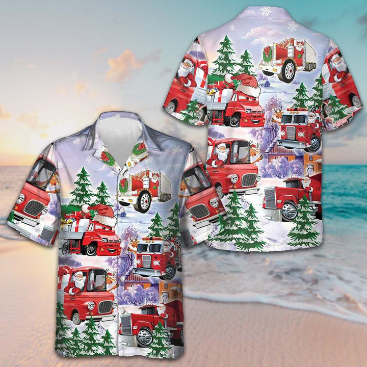 Christmas Red Truck Hawaiian Shirt Men's Christmas Shirts Unique Gift For Boyfriend