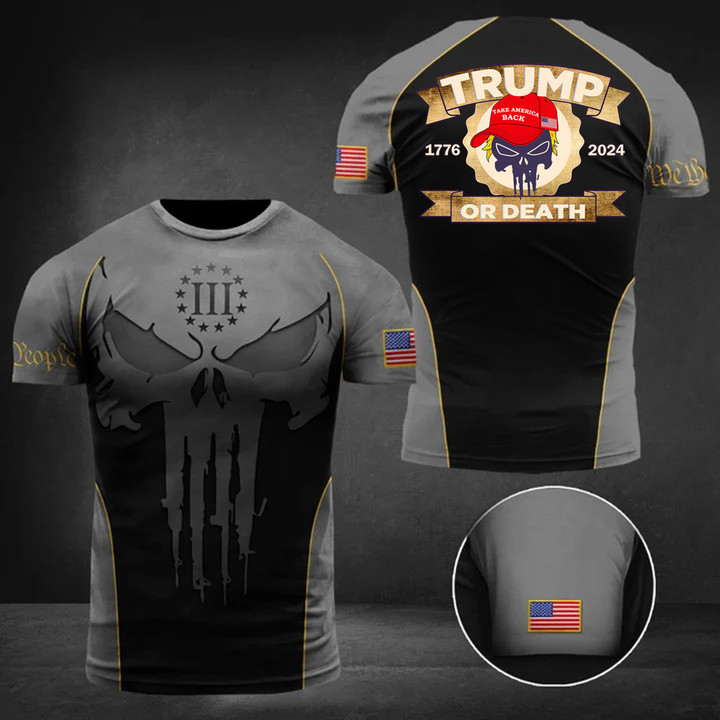 Trump Or Death Shirt Trump Mugshot T-Shirt 1776 2024 We The People Skull Clothing