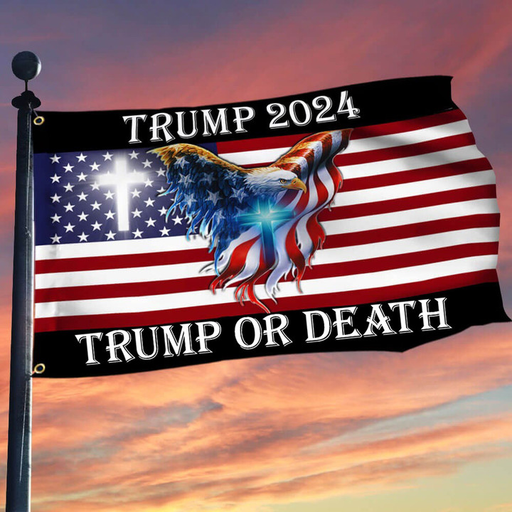 Trump Or Death Flag American Eagle Trump Mugshot Flag Christian Cross MAGA 2024 Merch