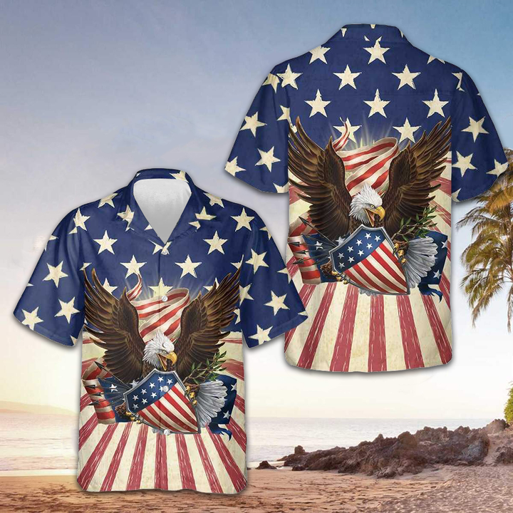 USA Eagle Defending Honor And America Hawaiian Shirt American Flag Shirt Gifts For Patriots