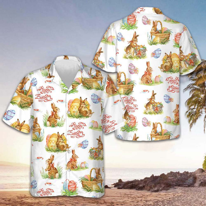Happy Easter Hawaiian Shirt Easter Bunny Button Down Shirt For Men Gift Ideas