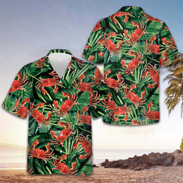 Red Crab Pattern Hawaiian Shirt Tropical Short Sleeve Button Down Gifts For Crab Lovers