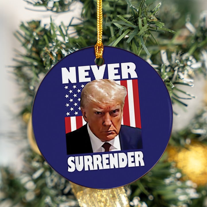 Trump Mugshot Ceramic Ornament Trump Never Surrender Merchandise MAGA Xmas Tree Decorations