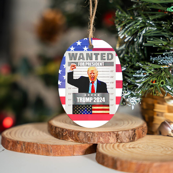 Trump 2024 Ceramic Ornament Wanted For President Donald Trump Merch Unique Christmas Ornaments