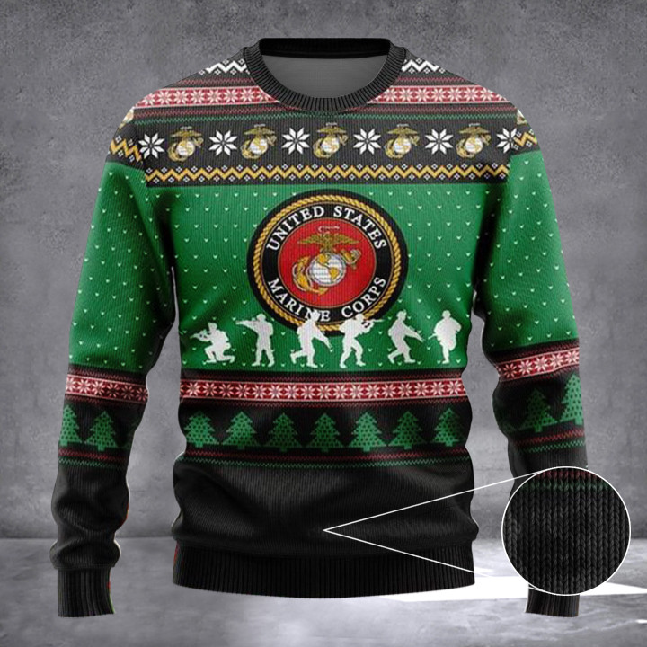 US Marine Corps Ugly Christmas Sweater USMC Veterans Sweater Gifts For Father