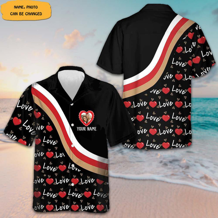 Custom Couple Name And Picture Love Hawaiian Shirt Valentine's Day Shirt Gifts For For Couples