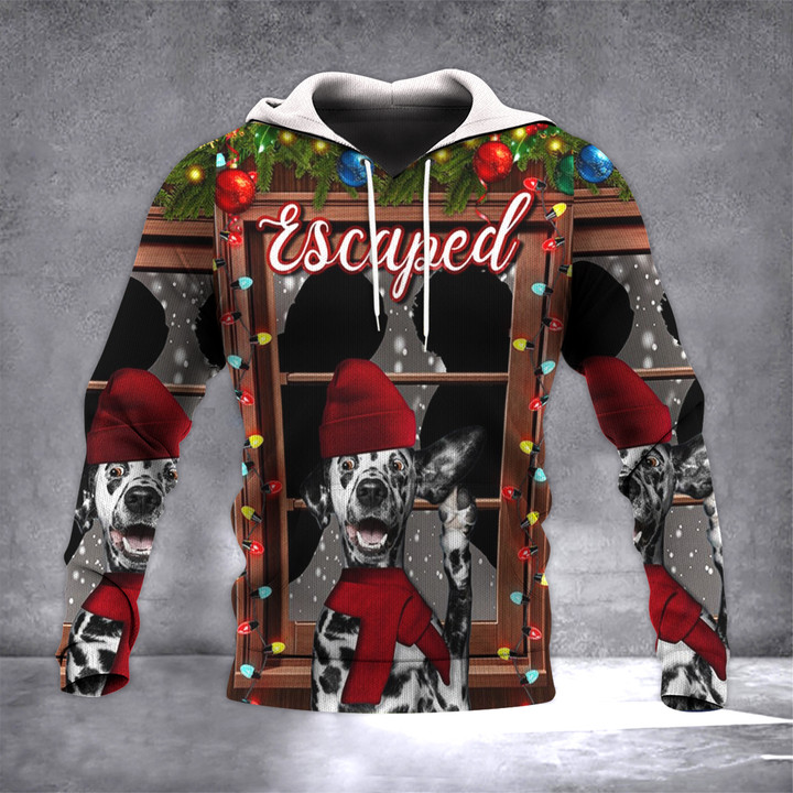Escaped Dalmatian Merry Christmas Hoodie Funny Dog Holiday Clothing Christmas Gifts 2023