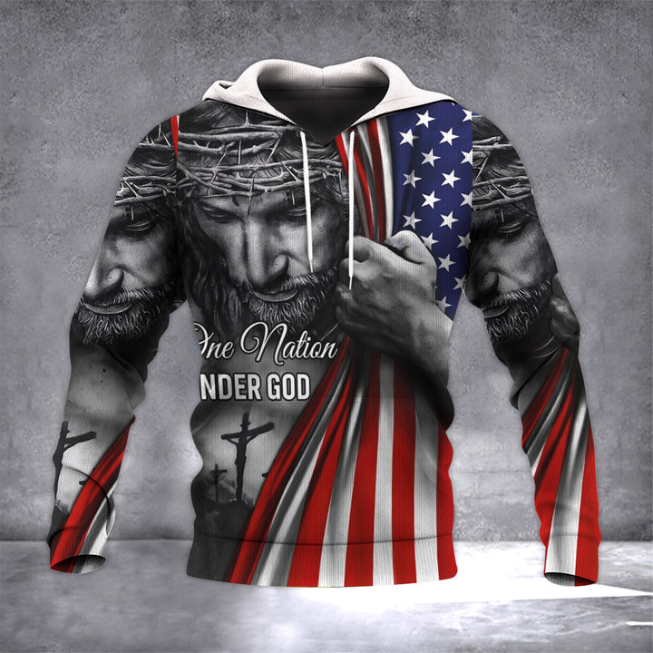 One Nation Under God Inside American Flag Hoodie America Patriots Clothing Christian Merch
