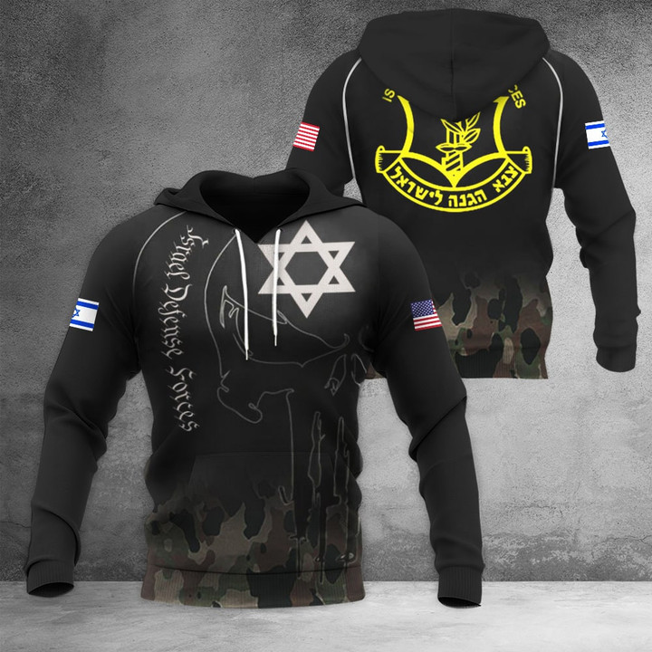 Israel Defense Forces Hoodie USA Support Israel Hoodie Jewish Star Of David Skull Clothing IDF