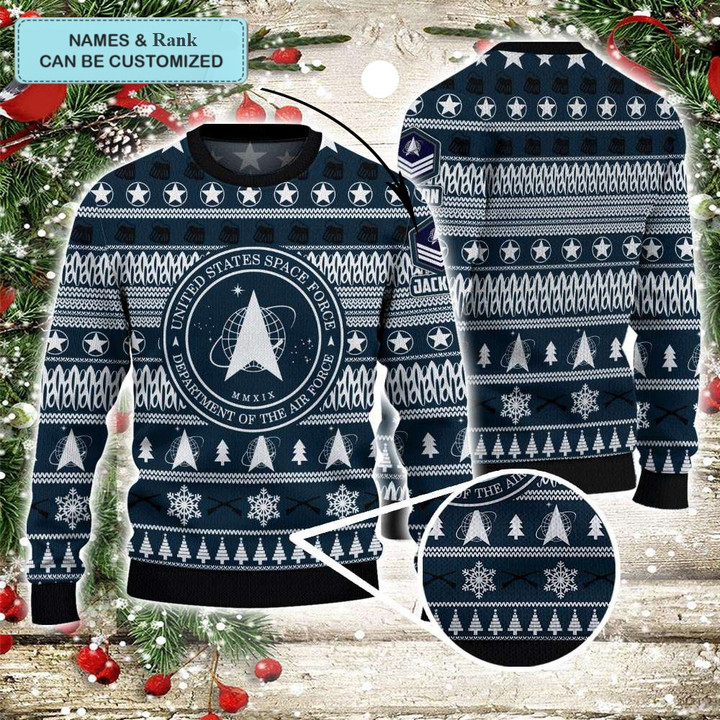 Custom U.S Space Force Ugly Christmas Sweater USSF United States Space Force Holiday Sweater