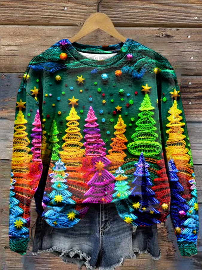 Colorful Christmas Tree Sweatshirt Women's Christmas Crewneck 2023 Xmas Gifts For Her