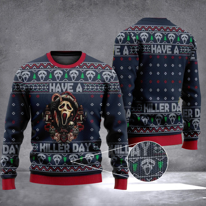Ghostface Ugly Christmas Sweater Have A Killer Day Best Ugly Christmas Sweaters 2023