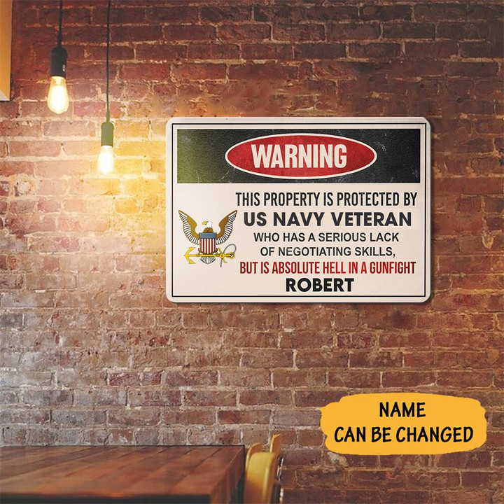 Personalized This Property Is Protected By US Navy Veteran Metal Sign USN Metal Wall Art