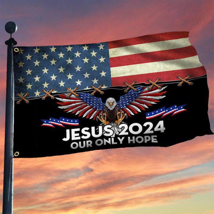 Christian Flag And American Flag Patriotic Eagle Cross Jesus 2024 Our Only Hope Merch
