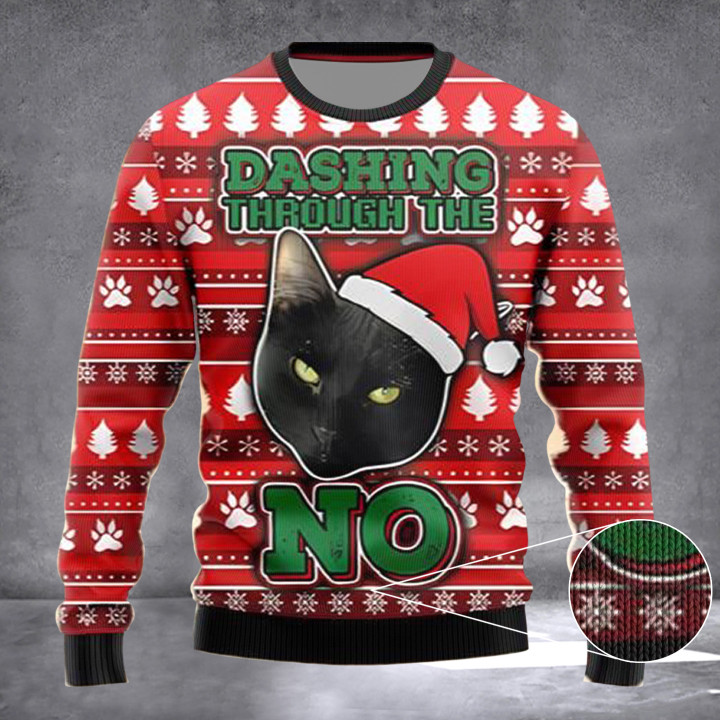 Dashing Through The Black Cat No Ugly Christmas Sweater Merry Xmas Sweater Cat Lovers Gifts