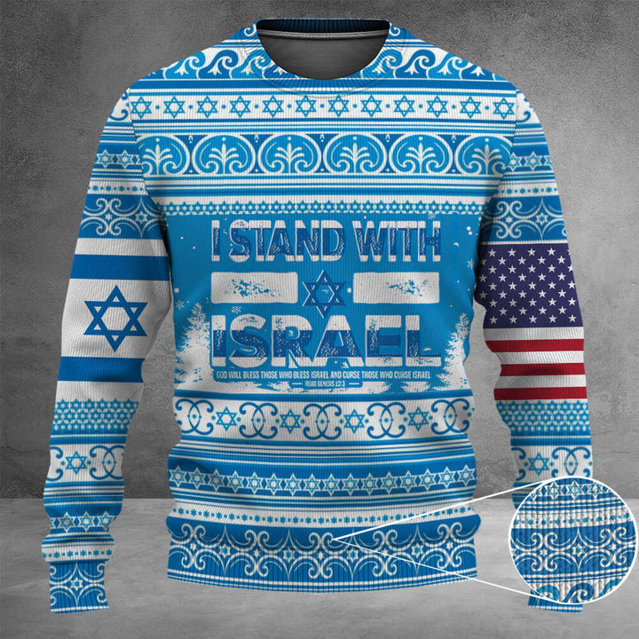 Israel Sweater American I Stand With Israel Ugly Christmas Sweater Israeli Merchandise