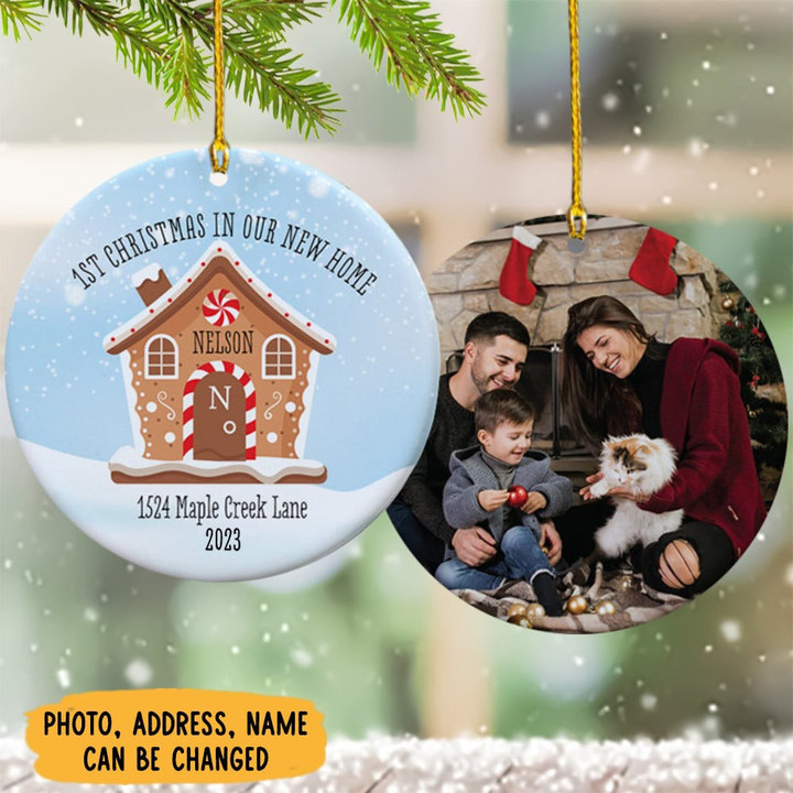 Personalized Picture 1St Christmas In New Home Ornament 2023 Custom Photo Family Ornament