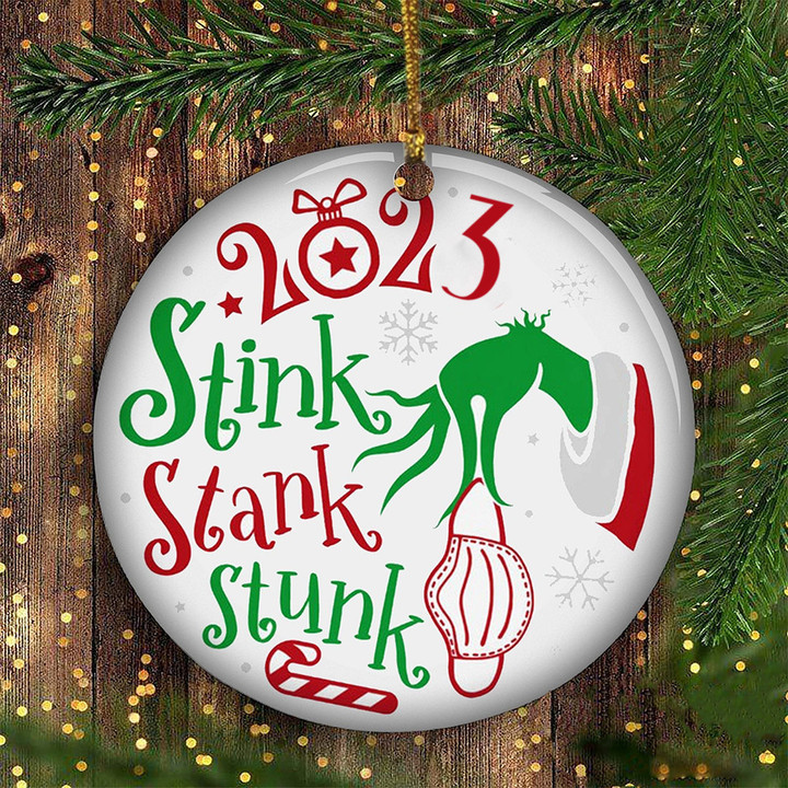 Green Hand Holding Ornament 2023 Stink Stank Stunk Christmas Ornament Christmas Tree Decor