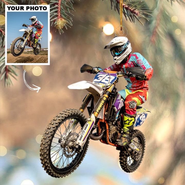 Custom Photo Dirt Bike Christmas Ornament Personalized Motocross Racer Christmas Ornament_