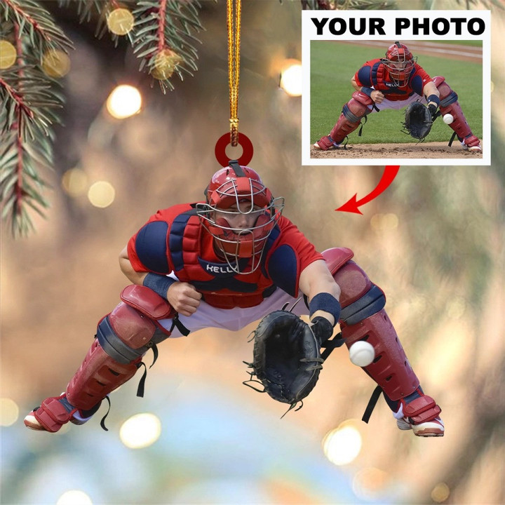 Personalized Photo Baseball Catcher Christmas Ornament Custom Baseball Player Ornament