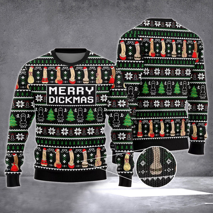 Merry Dickmas Naughty Ugly Christmas Sweater Mens Dirty Xmas Sweaters For Adults Gift
