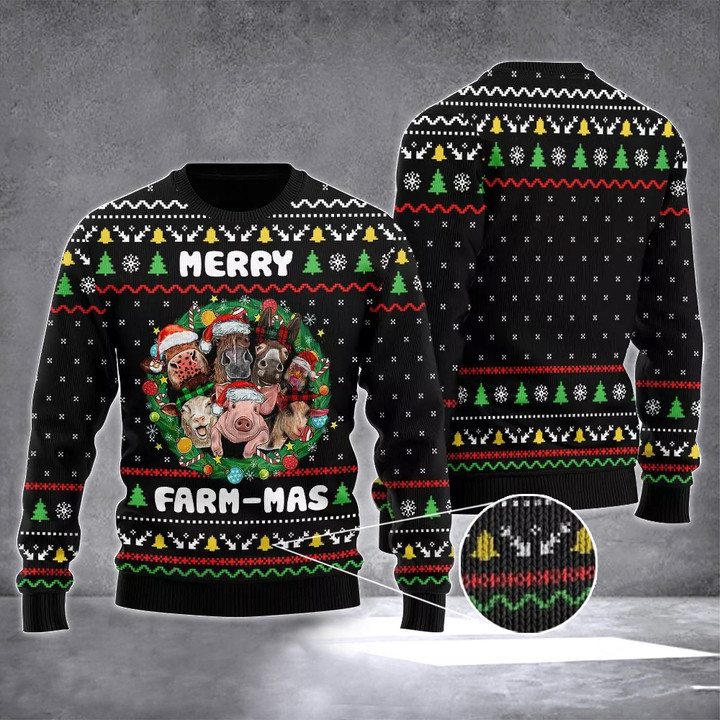 Merry Farm-Mass Ugly Christmas Sweater Xmas Holiday Christmas Presents For Farmers