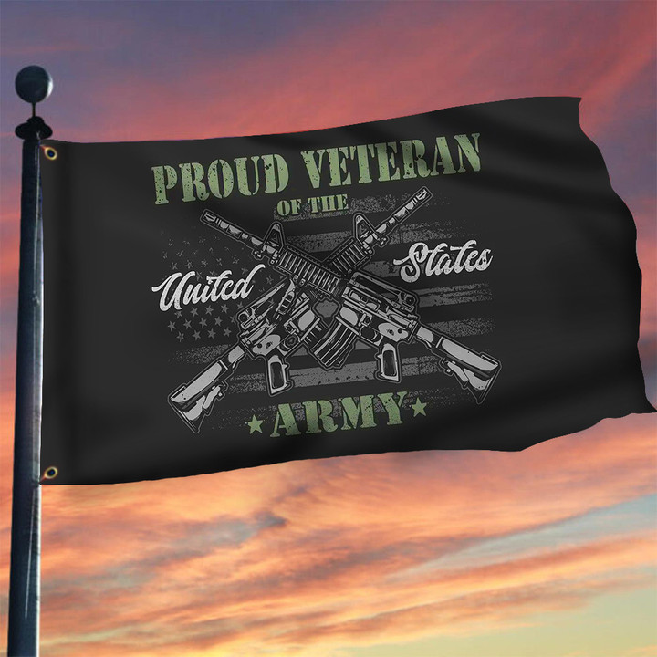 Gun Army Veteran Flag Proud Veteran Of The United States Army Flag Indoor Outdoor Decor mk