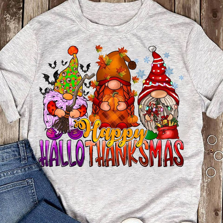 Gnomes Happy Hallothanksmas Shirt Cute Halloween Thanksgiving Christmas Holiday Gifts