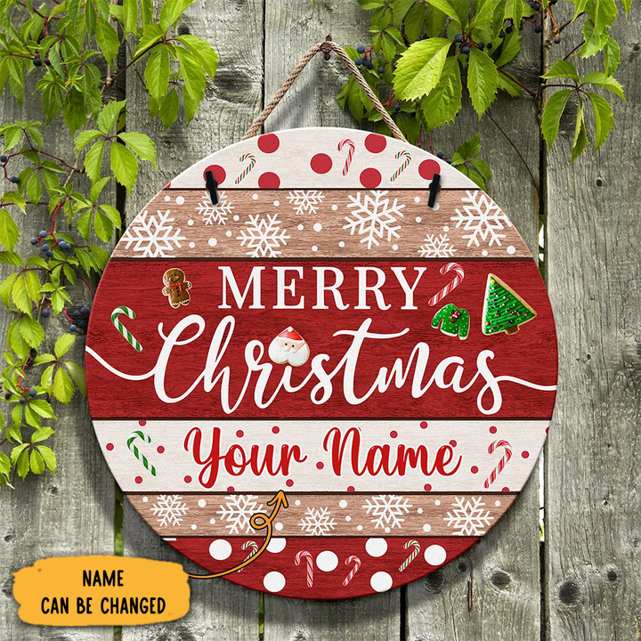 Custom Merry Christmas Wooden Sign Holiday Round Wood Sign Front Door Decorations