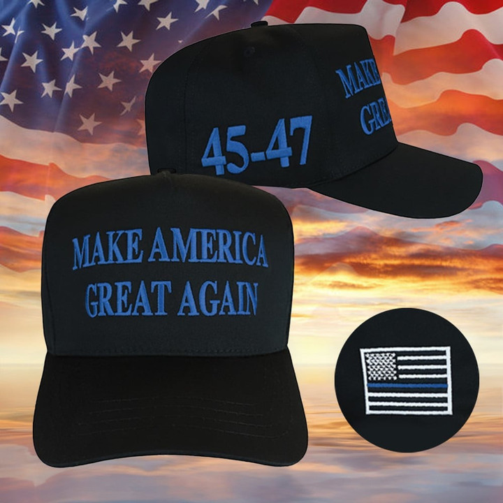 Thin Blue Line Dark Gothic Hat USA Patriotic 45 47 Hat Gifts For Police