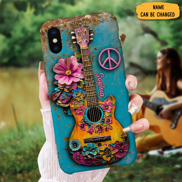 Personalized Hippie Soul Floral Guitar Phone Case Guitar Lover Hippie Gifts For Her