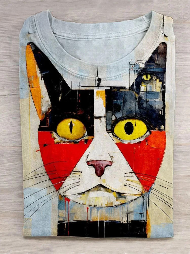 Picasso Art Form Cat Geometric Color Animal Art T-Shirt Cool Gifts For Dad