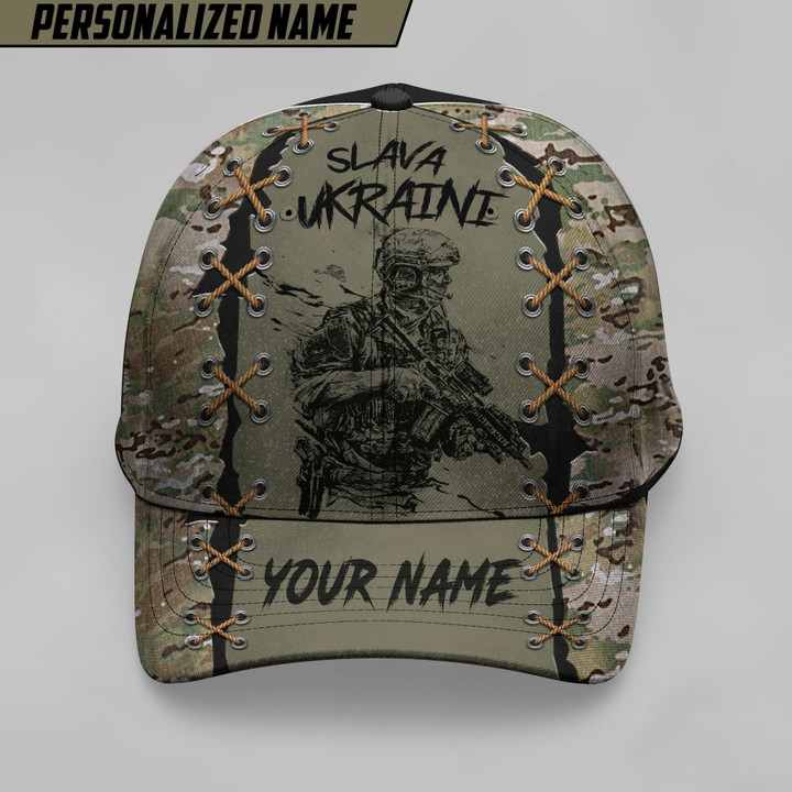 Personalized Name Slava Ukraini Soldier Camo Hat Support Ukraine Merch