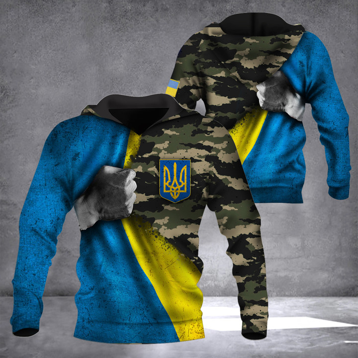 Stand With Ukraine Hoodie Ukrainian Camouflage Flag Clothing