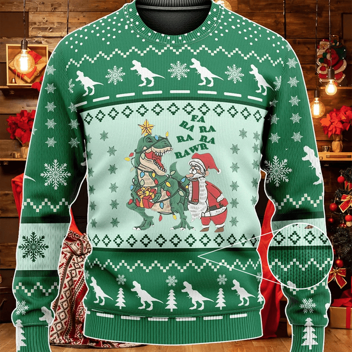 Santa T-Rex Rawr Vintage Ugly Christmas Sweater Funny Christmas Sweater Gift For Him