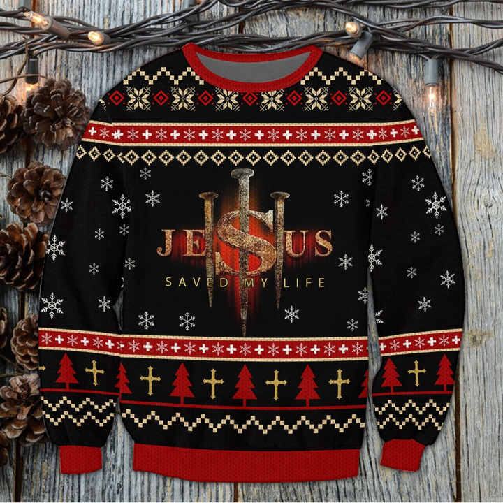 Jesus Saved My Life Ugly Christmas Sweater Apparel Christian Christmas Gift For Men Women