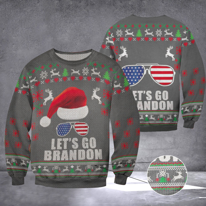 Let's Go Brandon Ugly Christmas Sweater Support Trump 2024 FJB Clothing